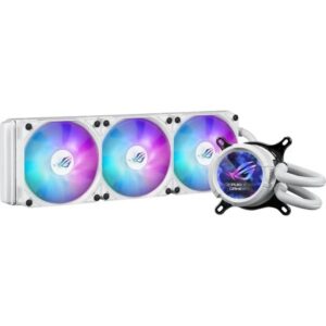 ie ASUS ROG STRIX LC III 360 ARGB LCD All-in-One CPU-Wasserkühlung besitzt drei ROG 120-mm-Lüfter und Aura Sync Unterstützung. Die neue und leisere Asetek Gen7 V2 Pumpe mit aktualisierter Cold Plate Technologie bietet außergewöhnliche Kühlung und minimale Geräuschentwicklung bei einem Betriebsbereich ab 800 U/min. Der 2,1" LCD-Bildschirm auf der Pumpe bietet Anpassungsmöglichkeiten, von Bildern und Animationen bis hin zu CPU-Temperaturen und Lüftergeschwindigkeiten, zwischen denen mühelos gewechselt werden kann Die drei von ROG entwickelten Radiatorlüfter sorgen für optimierten Luftstrom und statischen Druck. Die Ästhetik ergänzt ROG-Mainboards perfekt. Verstärkte, ummantelte Schläuche sorgen für mehr Haltbarkeit.
